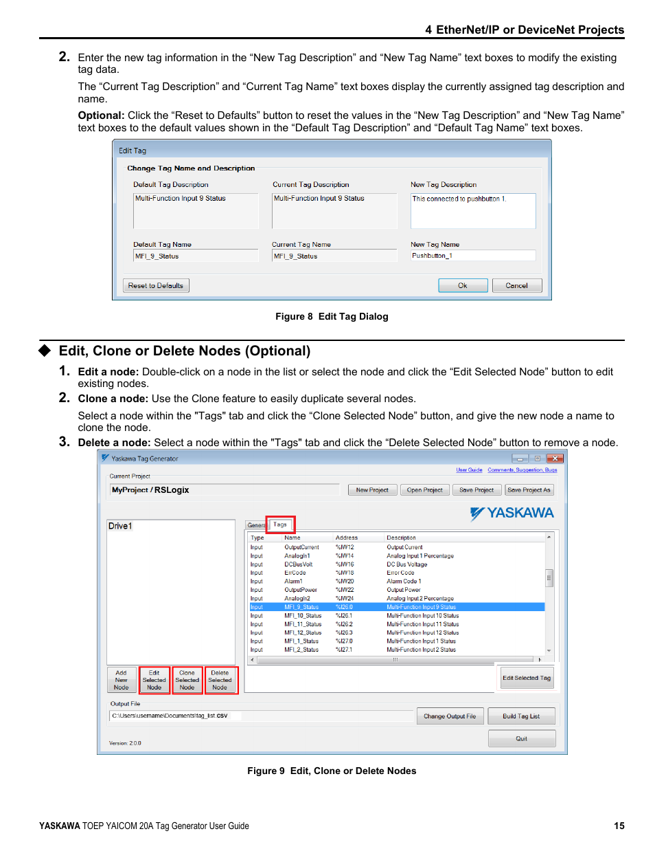 Edit, clone or delete nodes (optional), Edit, clone or delete nodes (optional) 1 | Yaskawa Tag Generator User Manual | Page 15 / 30