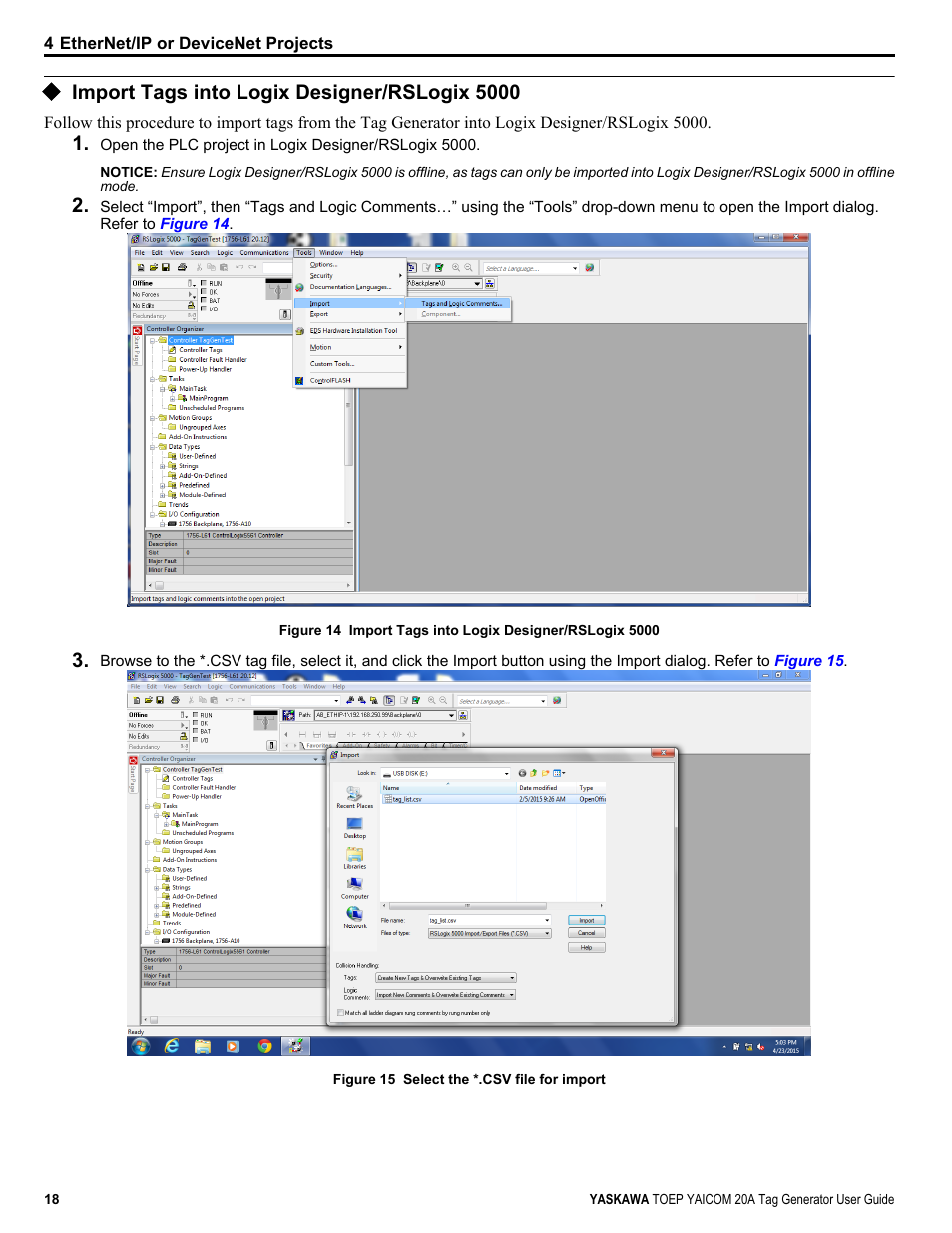 Import tags into logix designer/rslogix 5000 | Yaskawa Tag Generator User Manual | Page 18 / 30