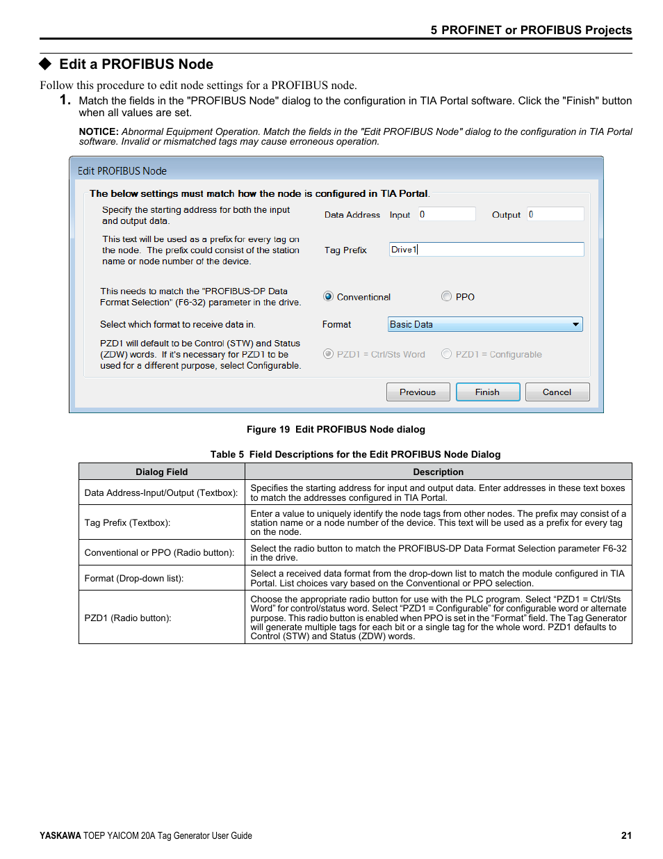 Edit a profibus node, For a profinet network, Refer to edit a profibus node on | For a profibus network | Yaskawa Tag Generator User Manual | Page 21 / 30