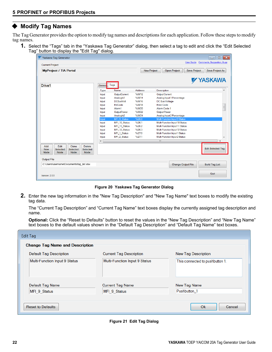 Modify tag names | Yaskawa Tag Generator User Manual | Page 22 / 30