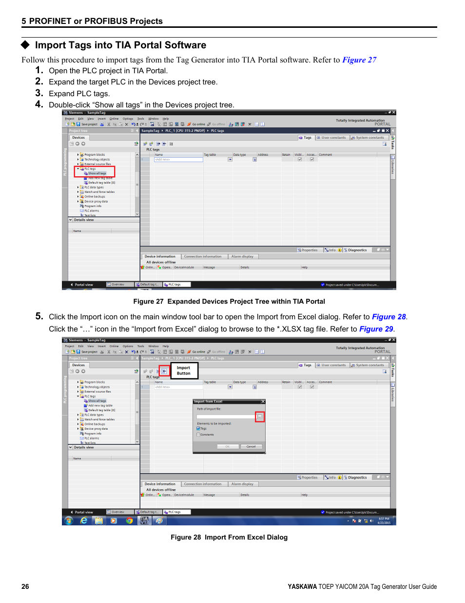 Import tags into tia portal software | Yaskawa Tag Generator User Manual | Page 26 / 30