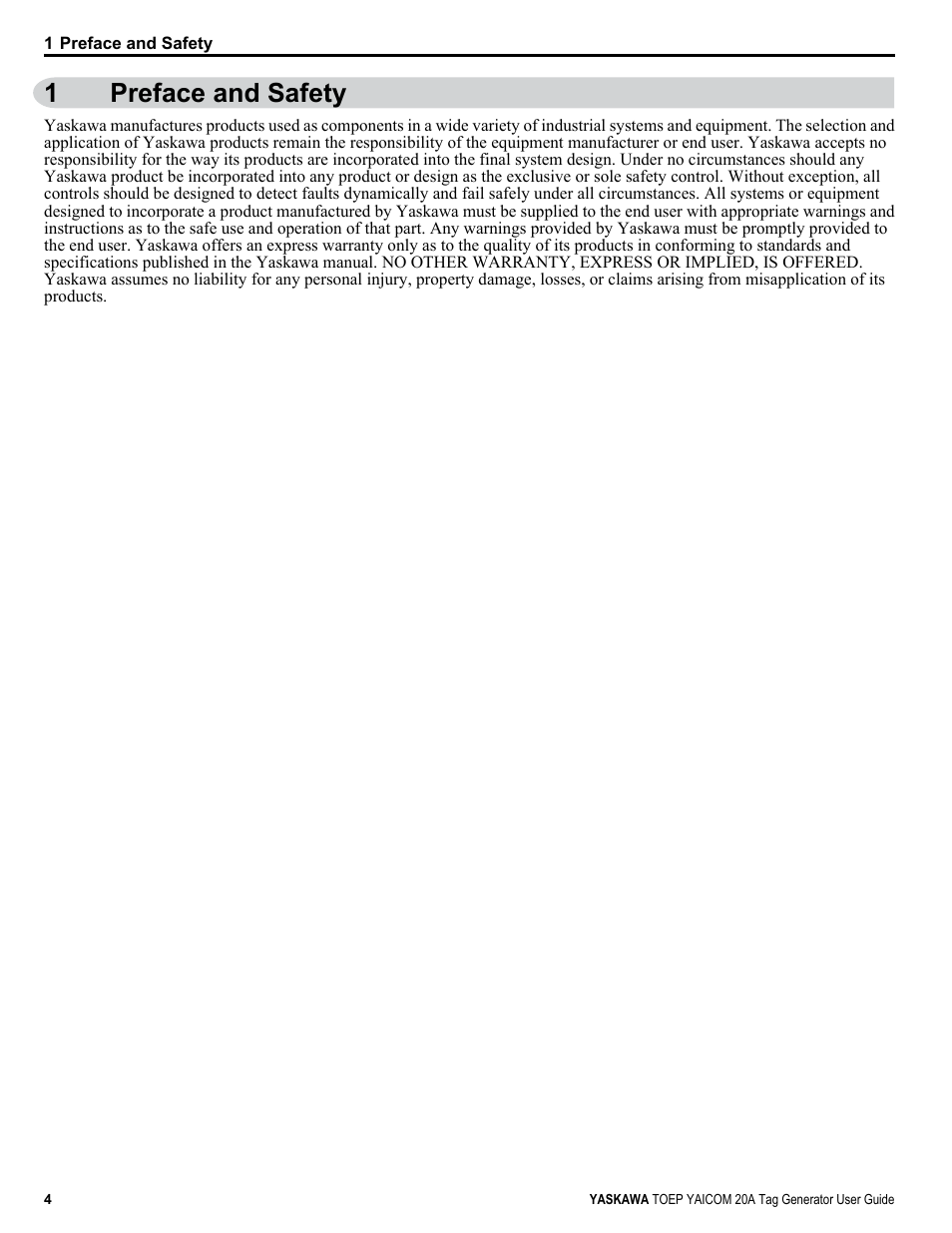 Preface and safety, 1preface and safety | Yaskawa Tag Generator User Manual | Page 4 / 30