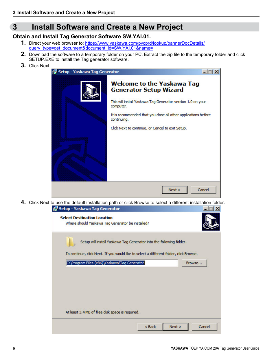 Install software and create a new project, 3install software and create a new project | Yaskawa Tag Generator User Manual | Page 6 / 30