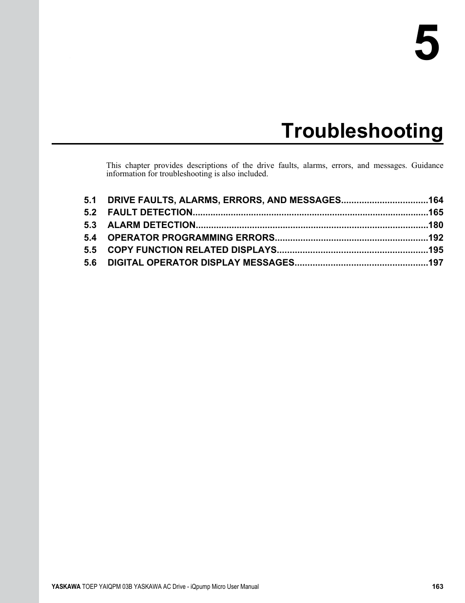Troubleshooting | Yaskawa iQpump Micro User Manual | Page 163 / 300
