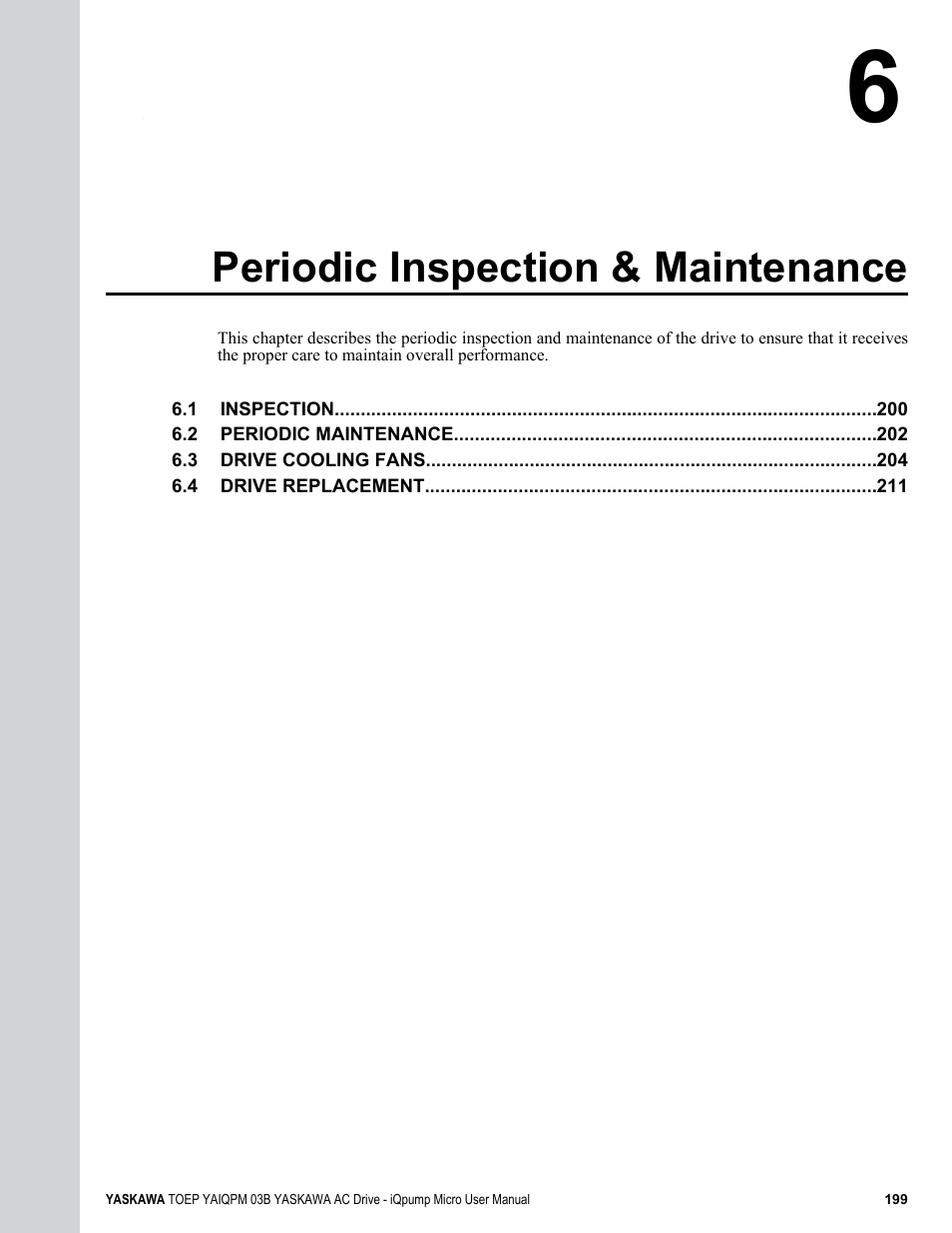 Periodic inspection & maintenance | Yaskawa iQpump Micro User Manual | Page 199 / 300