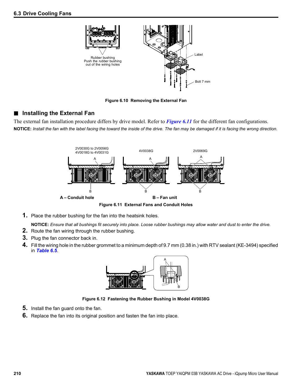 Installing the external fan | Yaskawa iQpump Micro User Manual | Page 210 / 300