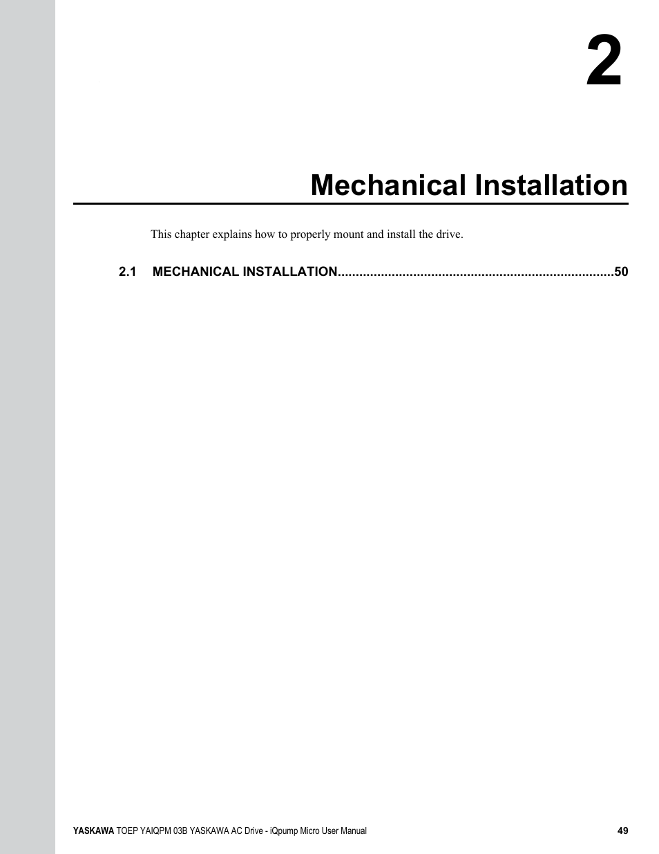 Mechanical installation | Yaskawa iQpump Micro User Manual | Page 49 / 300