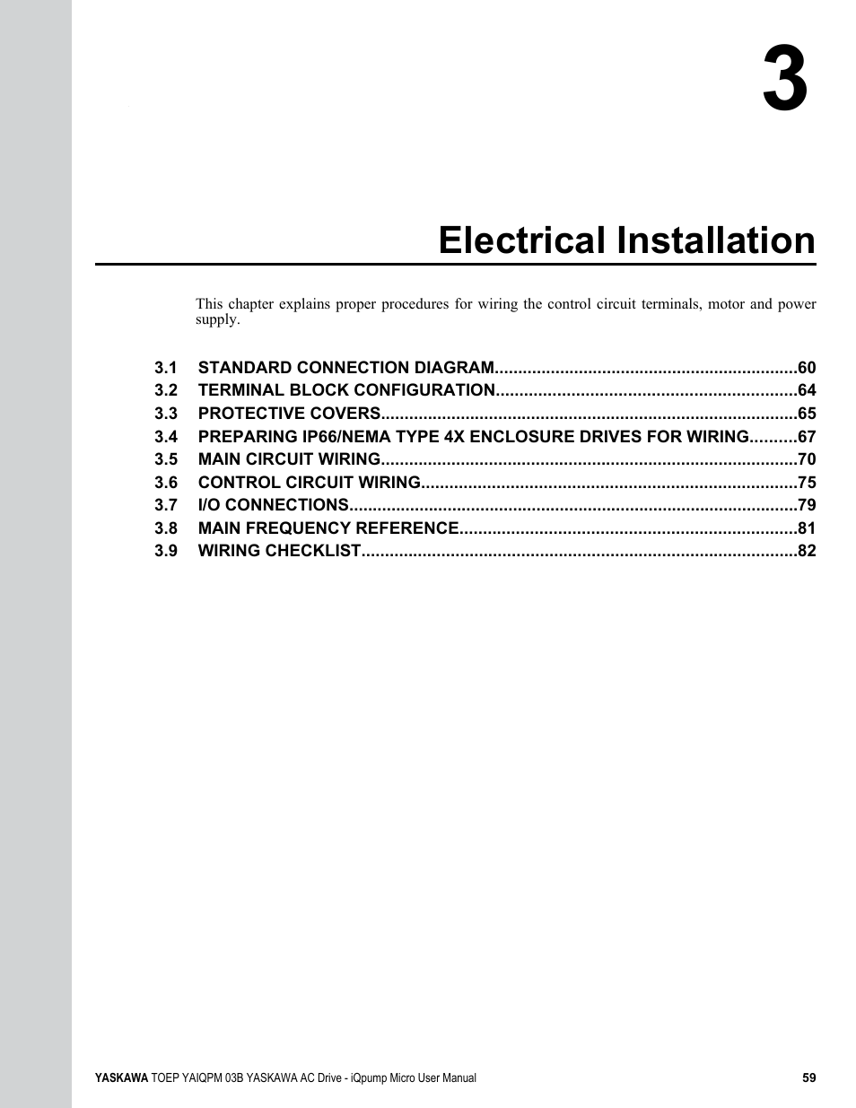 Electrical installation | Yaskawa iQpump Micro User Manual | Page 59 / 300