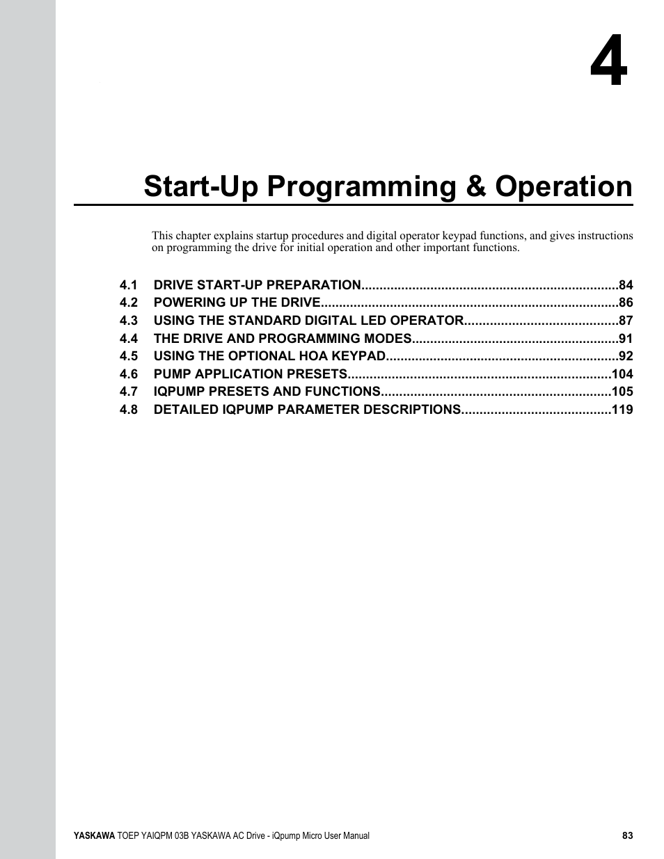 Start-up programming & operation, Refer to start-up programming & operation | Yaskawa iQpump Micro User Manual | Page 83 / 300