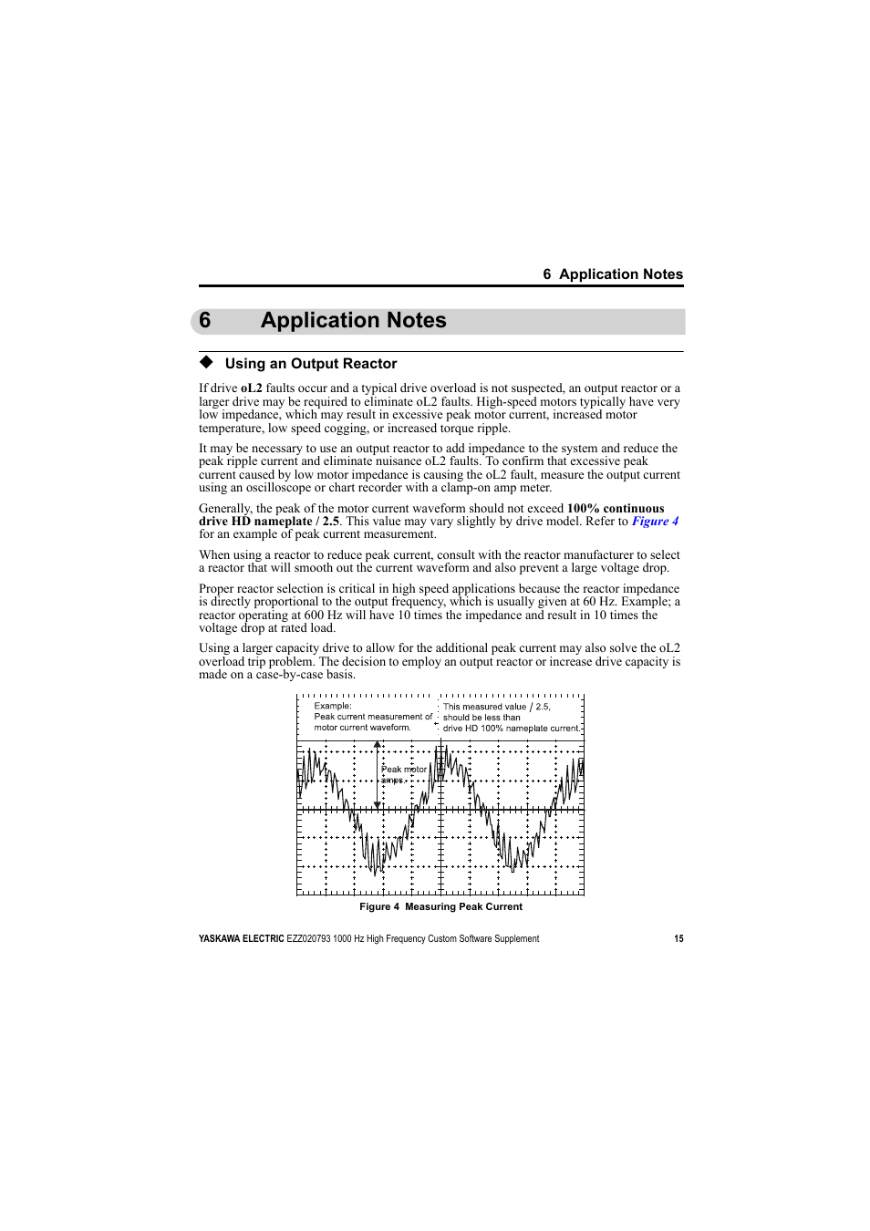 6 application notes, Using an output reactor | Yaskawa 1000 Hz High Frequency User Manual | Page 15 / 18