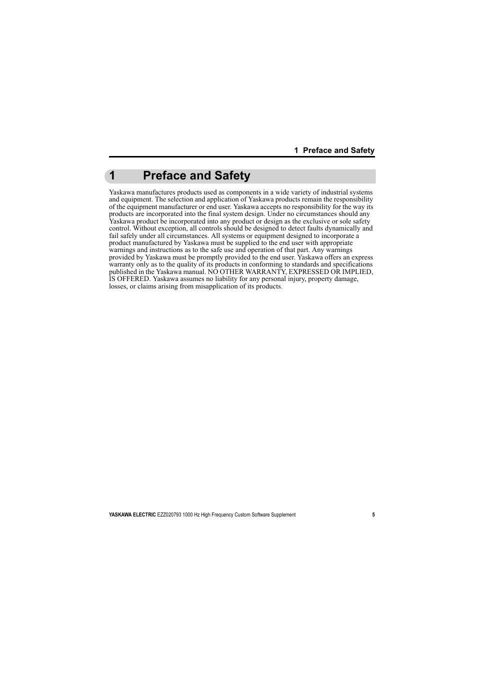 1 preface and safety, 1preface and safety | Yaskawa 1000 Hz High Frequency User Manual | Page 5 / 18