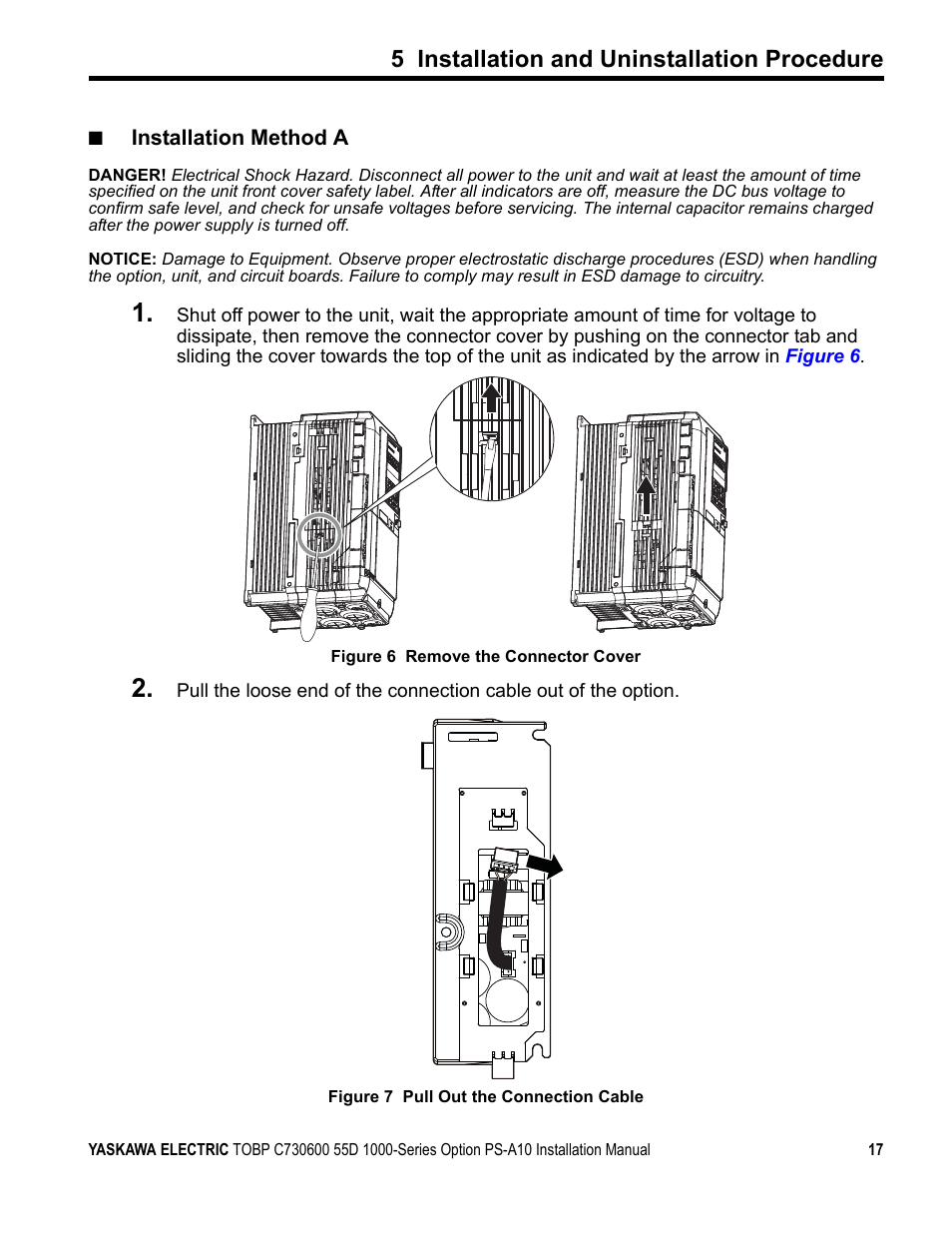 5 installation and uninstallation procedure, Installation method a | Yaskawa 1000 Series Drive Option User Manual | Page 17 / 39