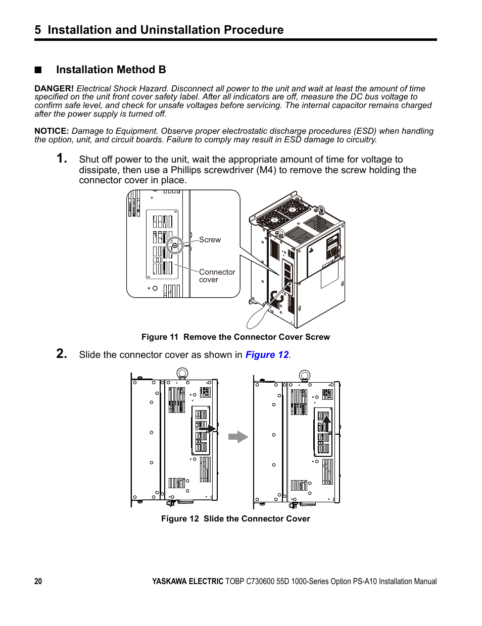 5 installation and uninstallation procedure, Installation method b | Yaskawa 1000 Series Drive Option User Manual | Page 20 / 39