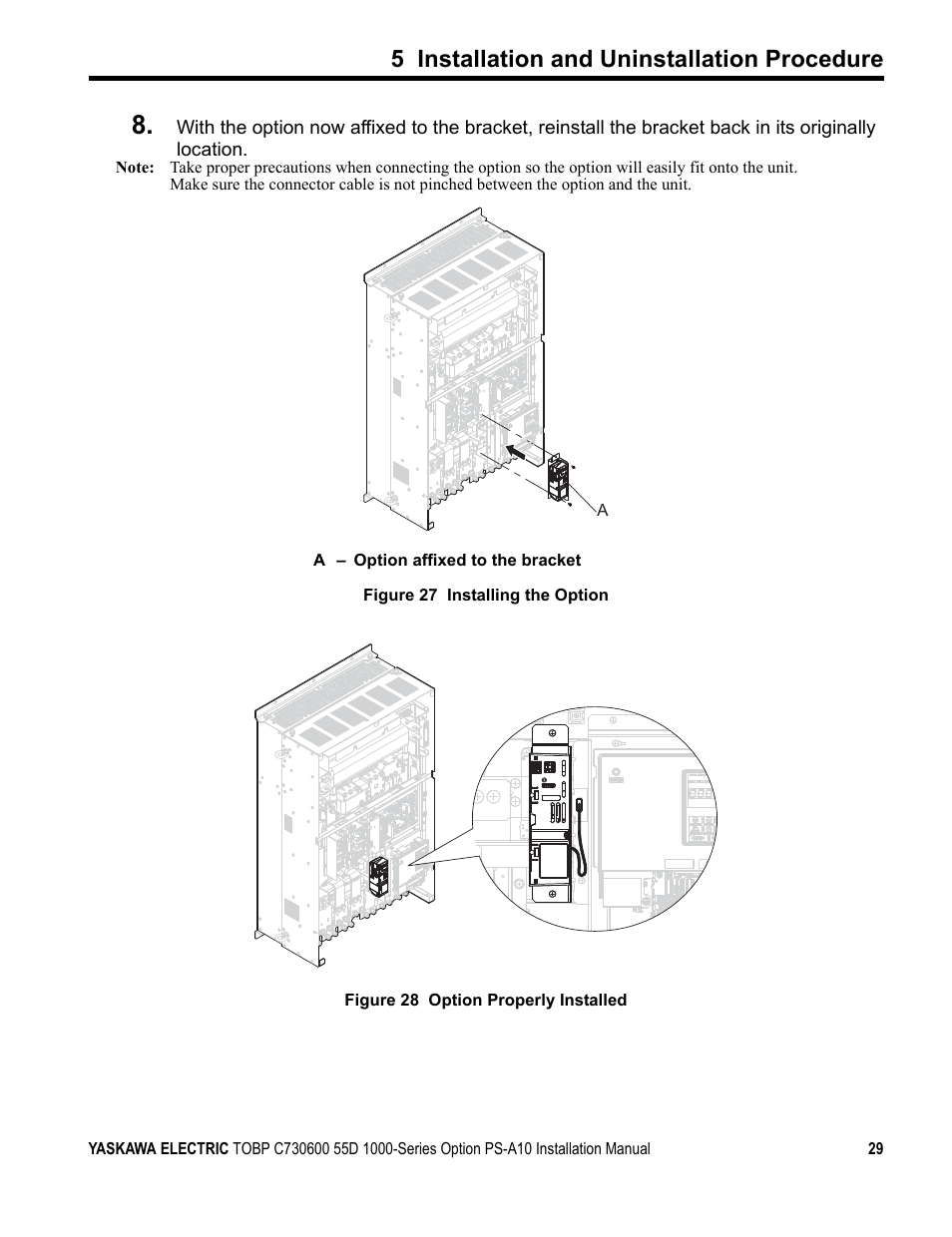 5 installation and uninstallation procedure | Yaskawa 1000 Series Drive Option User Manual | Page 29 / 39