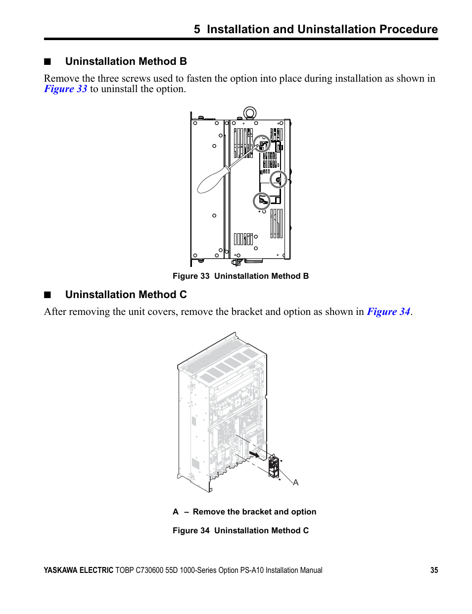 5 installation and uninstallation procedure | Yaskawa 1000 Series Drive Option User Manual | Page 35 / 39