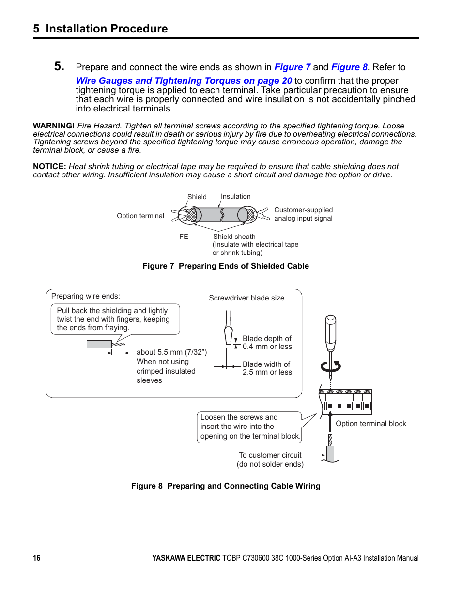 5 installation procedure | Yaskawa 1000 Series Drive Option - Analog Input User Manual | Page 16 / 30