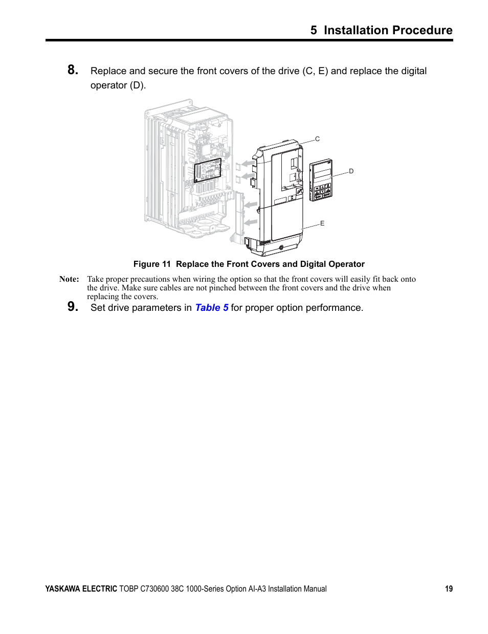 5 installation procedure | Yaskawa 1000 Series Drive Option - Analog Input User Manual | Page 19 / 30
