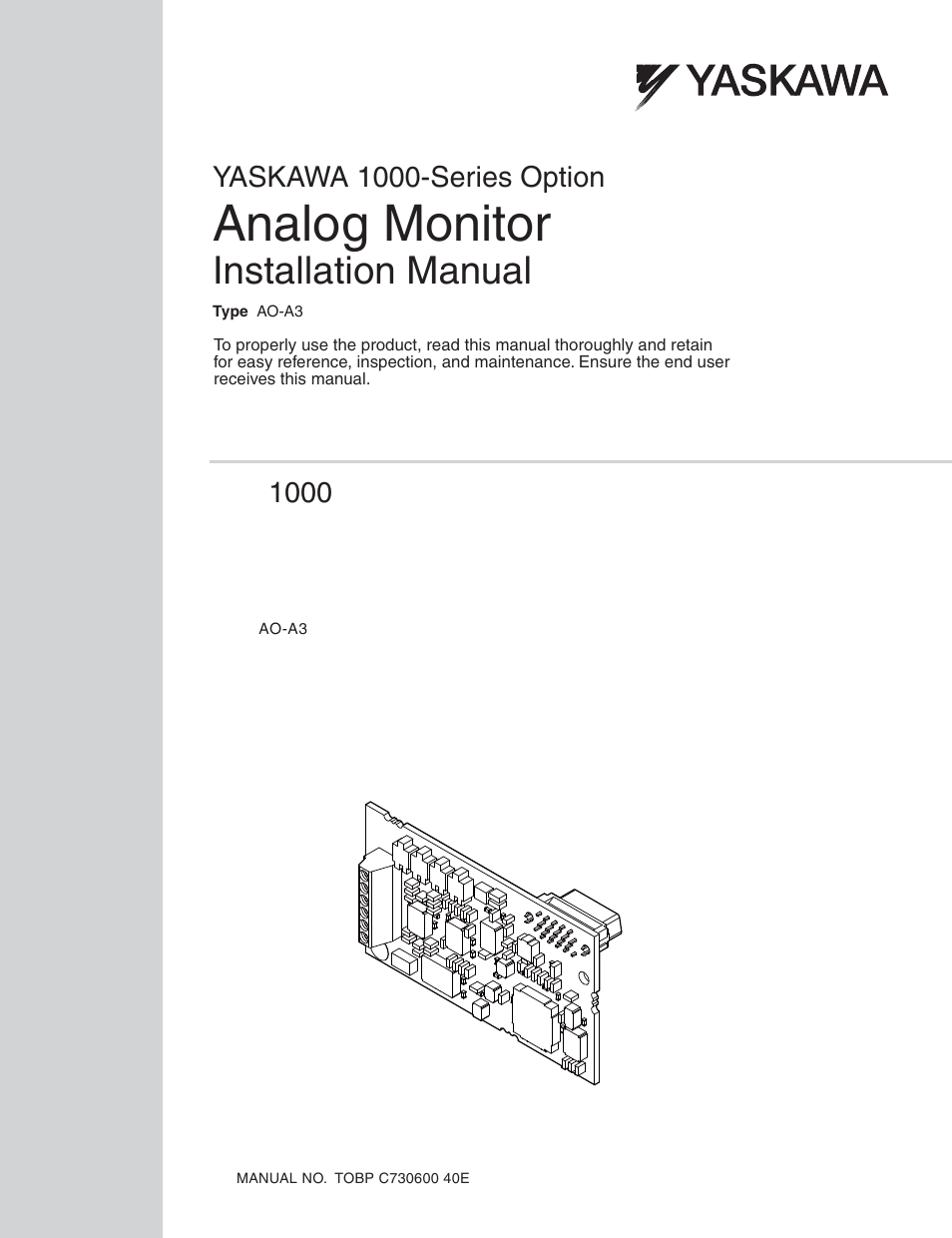 Yaskawa 1000 Series Drive Option - Analog Monitor User Manual | 27 pages