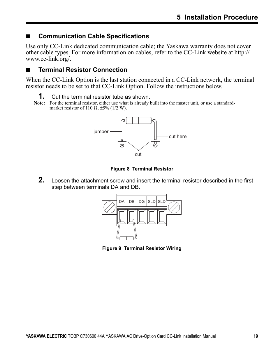 5 installation procedure | Yaskawa 1000 Series Drive Option - CC-Link Installation User Manual | Page 19 / 38