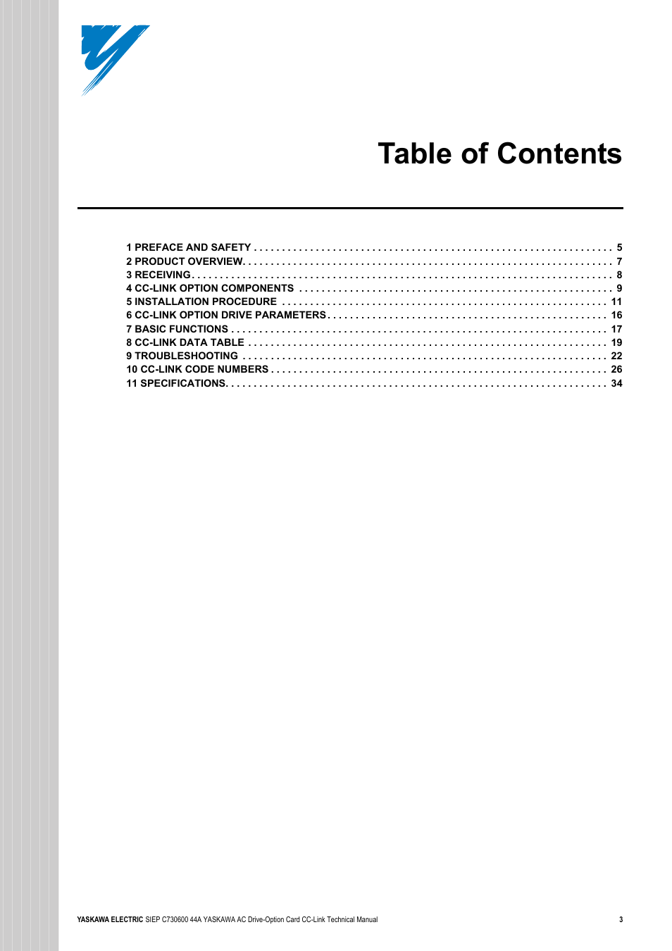 Yaskawa 1000 Series Drive Option - CC-Link Technical Manual User Manual | Page 3 / 36