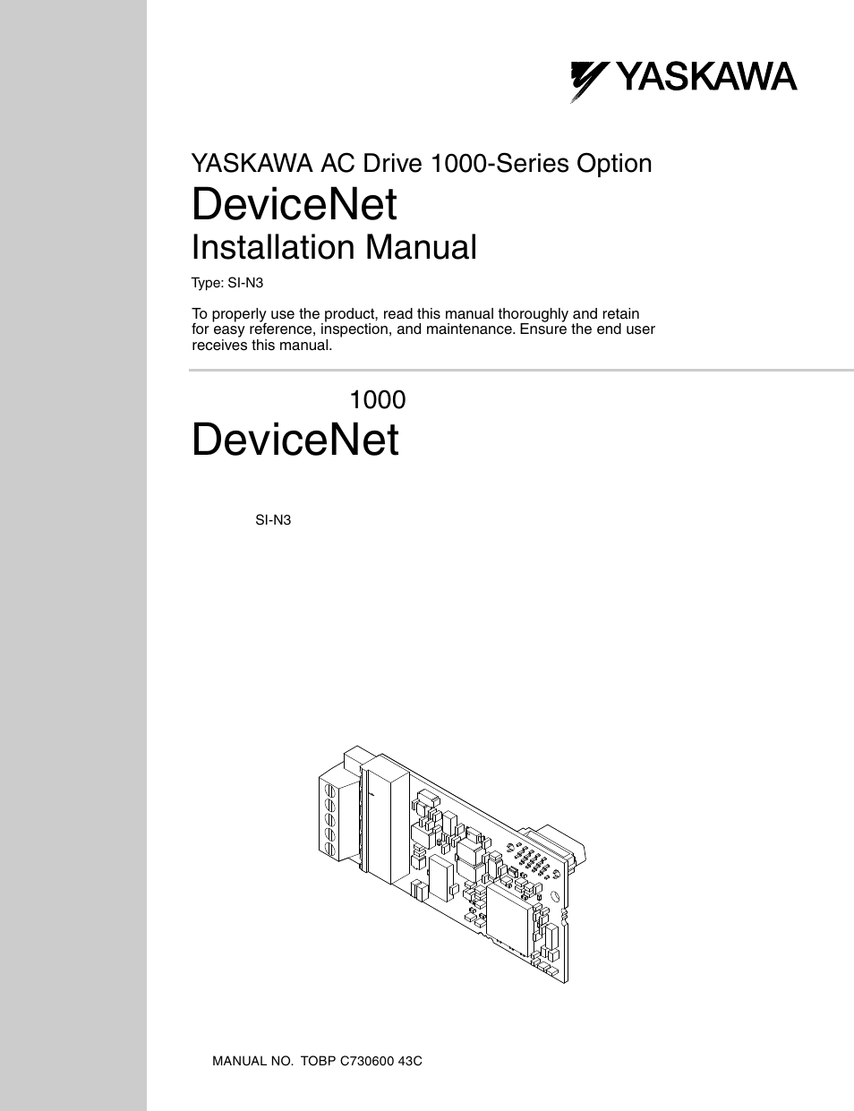 Yaskawa 1000 Series Drive Option - DeviceNet Installation User Manual | 37 pages