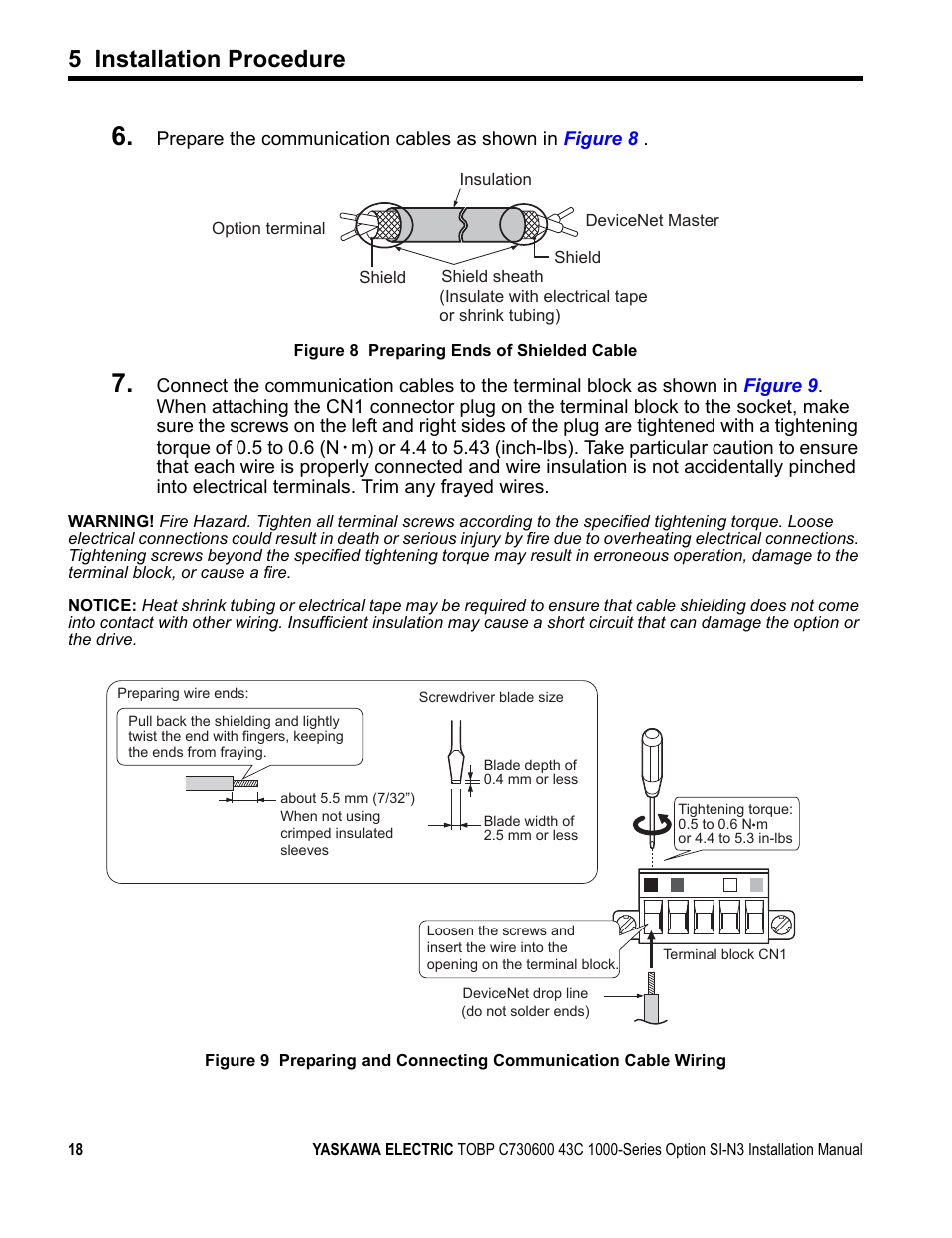 5 installation procedure | Yaskawa 1000 Series Drive Option - DeviceNet Installation User Manual | Page 18 / 37