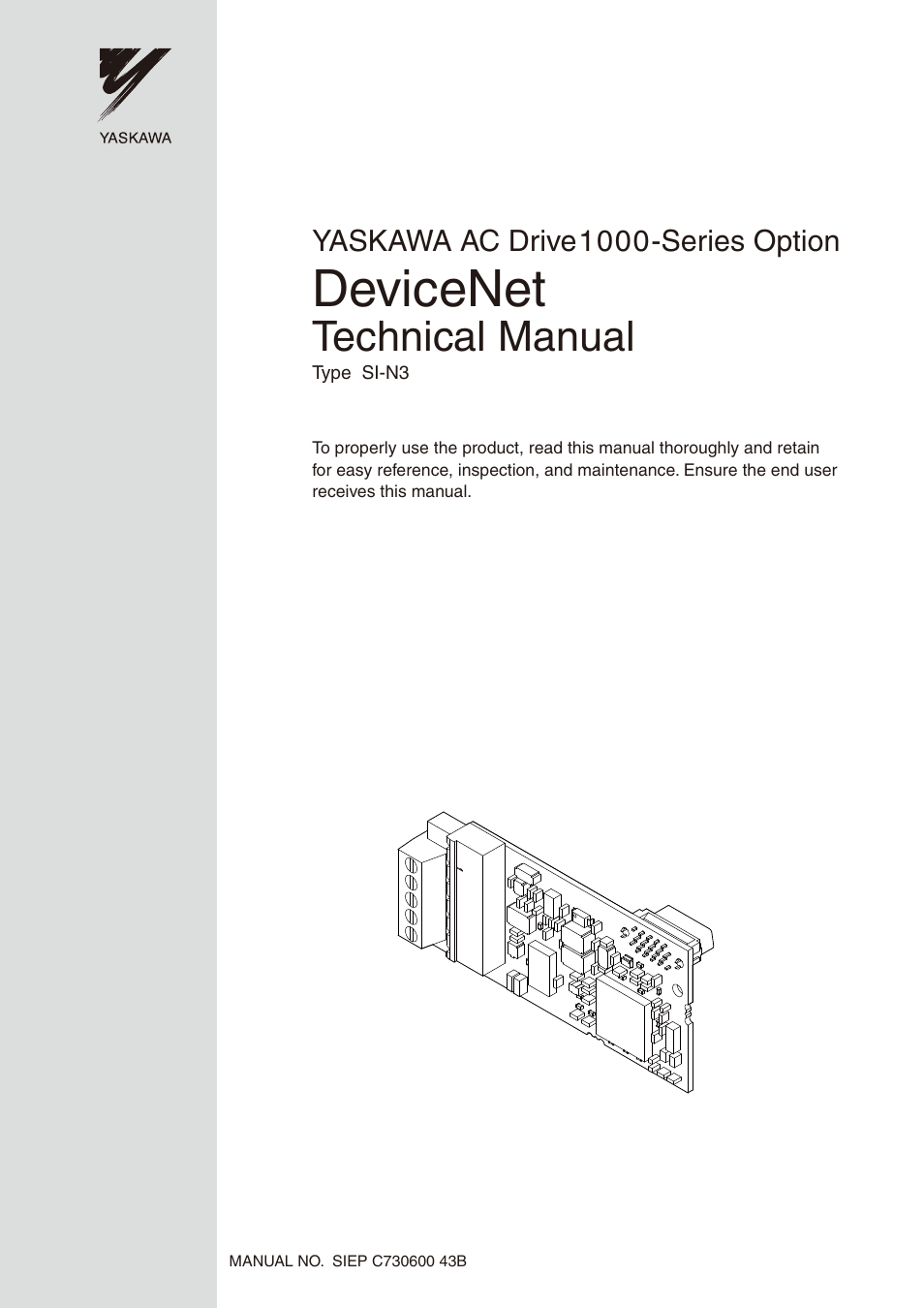 Yaskawa 1000 Series Drive Option - DeviceNet Technical Manual User Manual | 81 pages