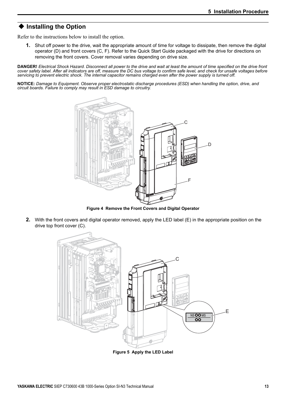 Installing the option | Yaskawa 1000 Series Drive Option - DeviceNet Technical Manual User Manual | Page 13 / 81