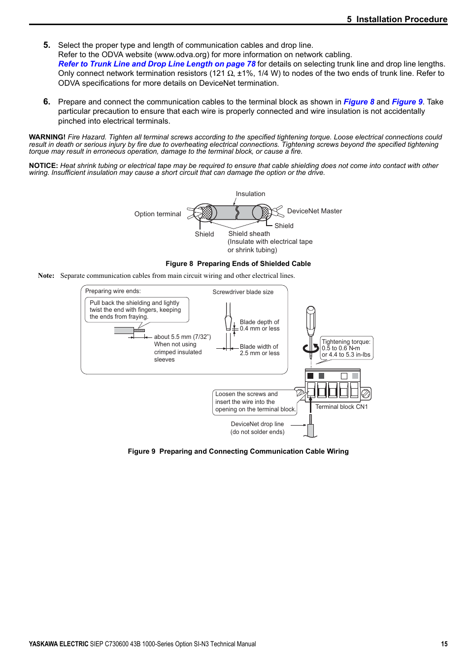 5 installation procedure | Yaskawa 1000 Series Drive Option - DeviceNet Technical Manual User Manual | Page 15 / 81