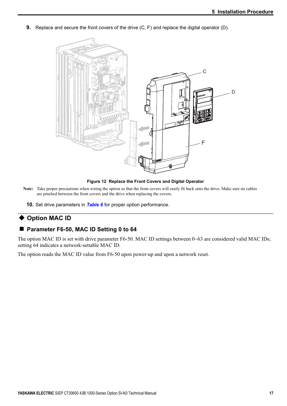 Option mac id | Yaskawa 1000 Series Drive Option - DeviceNet Technical Manual User Manual | Page 17 / 81