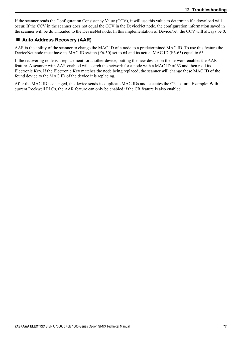 Yaskawa 1000 Series Drive Option - DeviceNet Technical Manual User Manual | Page 77 / 81