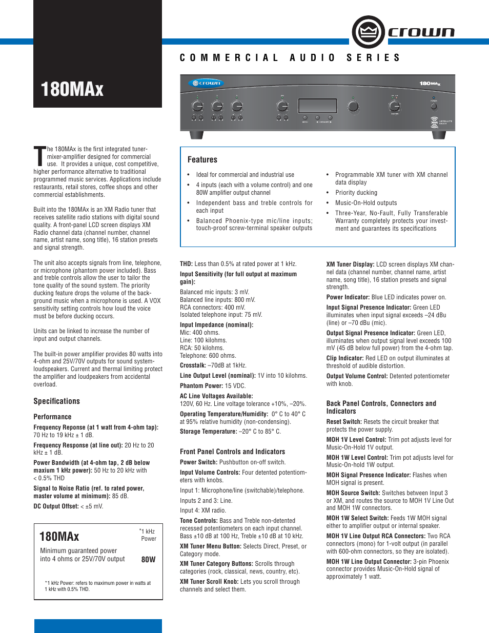 Crown Audio 180MAx User Manual | 2 pages