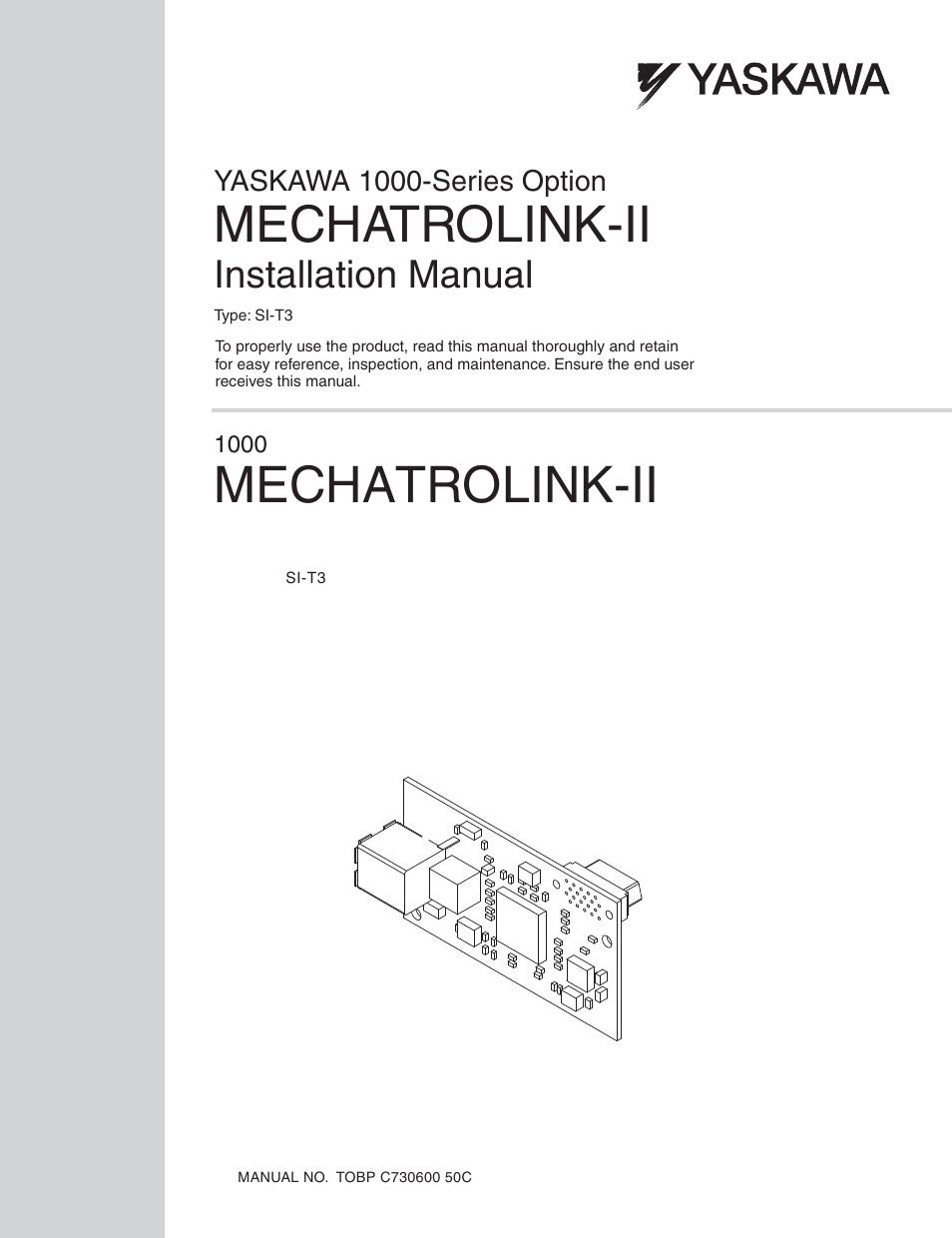 Yaskawa 1000 Series Drive Option - MECHATROLINK-II Installation User Manual | 32 pages