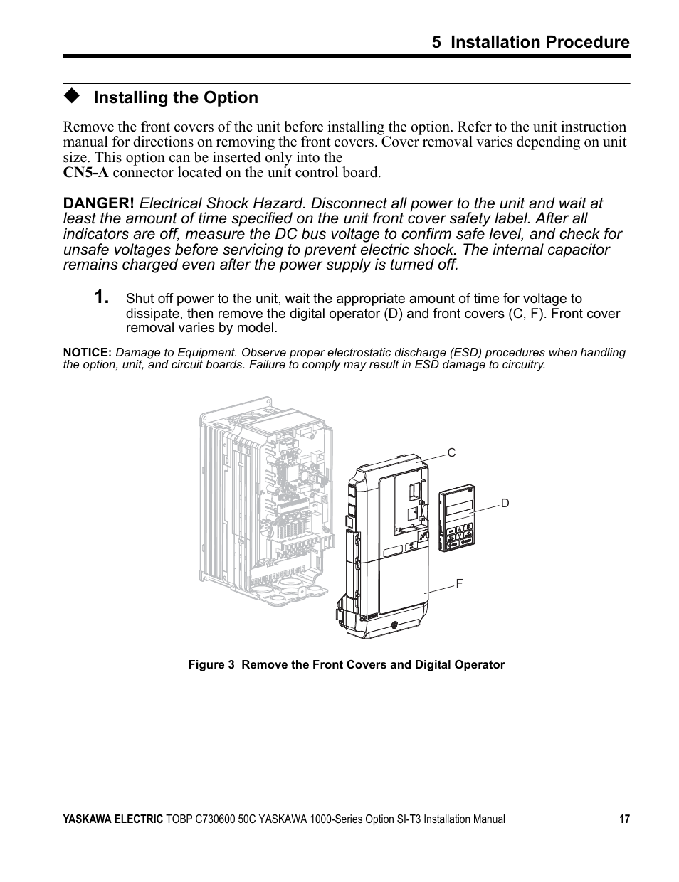 Installing the option, 5 installation procedure | Yaskawa 1000 Series Drive Option - MECHATROLINK-II Installation User Manual | Page 17 / 32