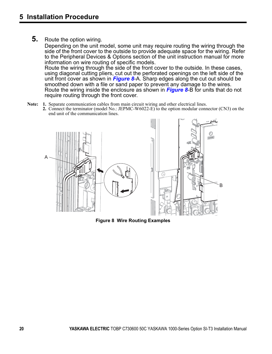 5 installation procedure | Yaskawa 1000 Series Drive Option - MECHATROLINK-II Installation User Manual | Page 20 / 32
