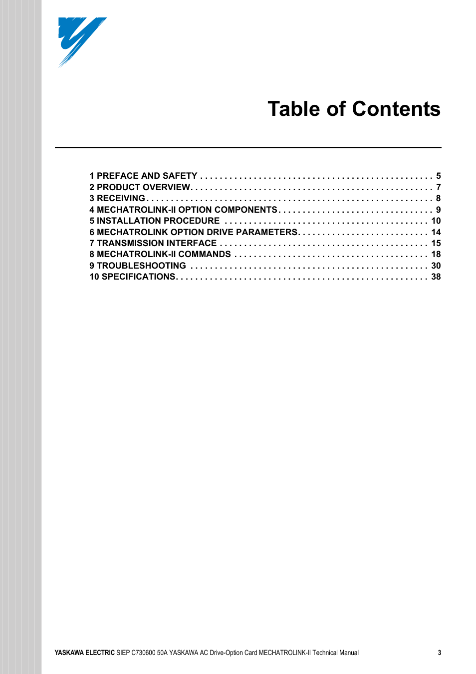 Yaskawa 1000 Series Drive Option - MECHATROLINK-II Technical Manual User Manual | Page 3 / 41