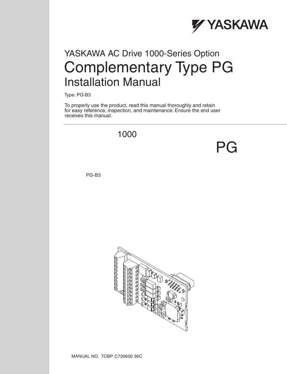 Yaskawa 1000 Series Drive Option - Open Collector Type PG User Manual | 36 pages