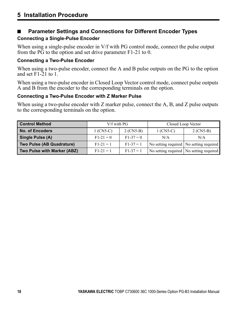 5 installation procedure | Yaskawa 1000 Series Drive Option - Open Collector Type PG User Manual | Page 18 / 36