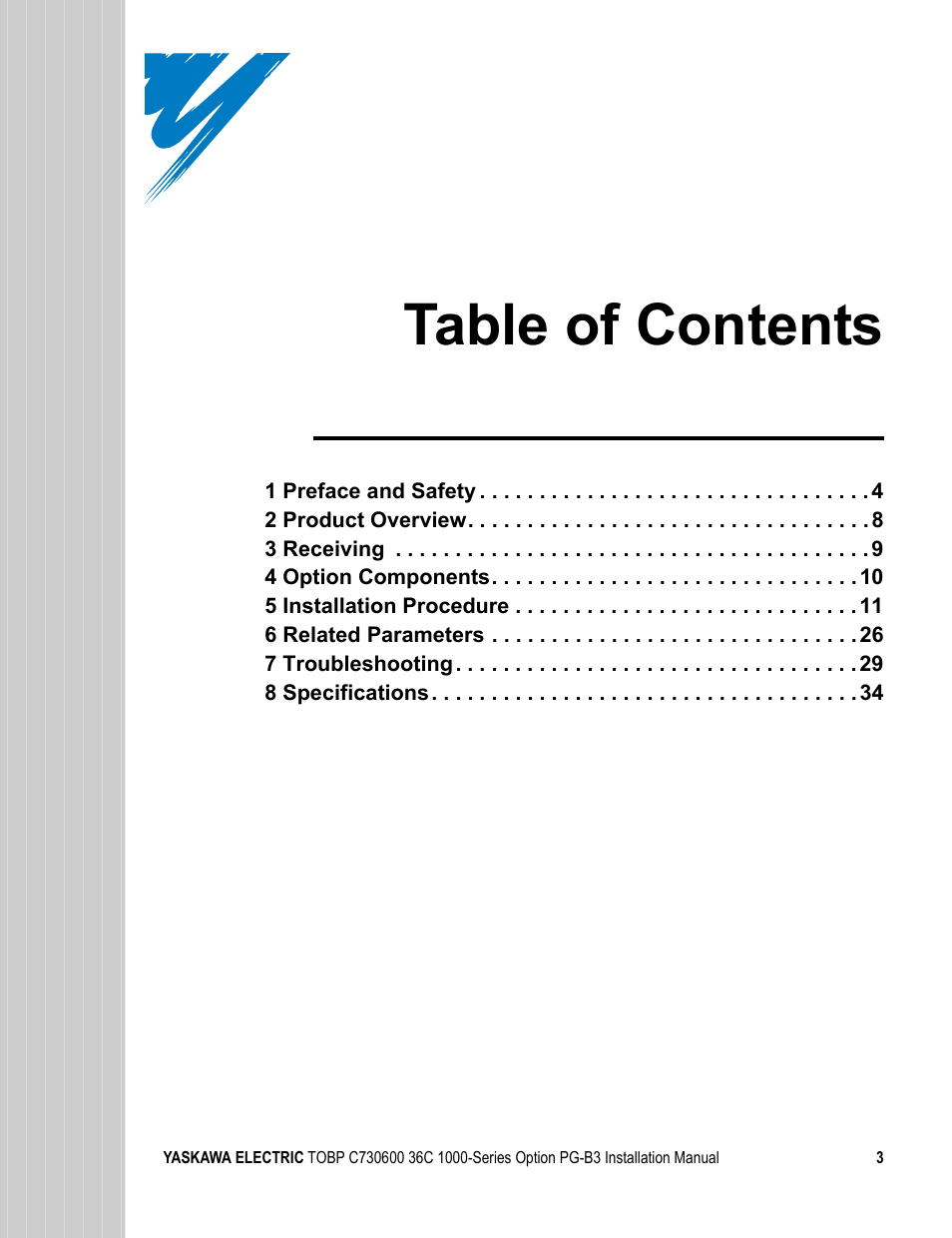 Yaskawa 1000 Series Drive Option - Open Collector Type PG User Manual | Page 3 / 36