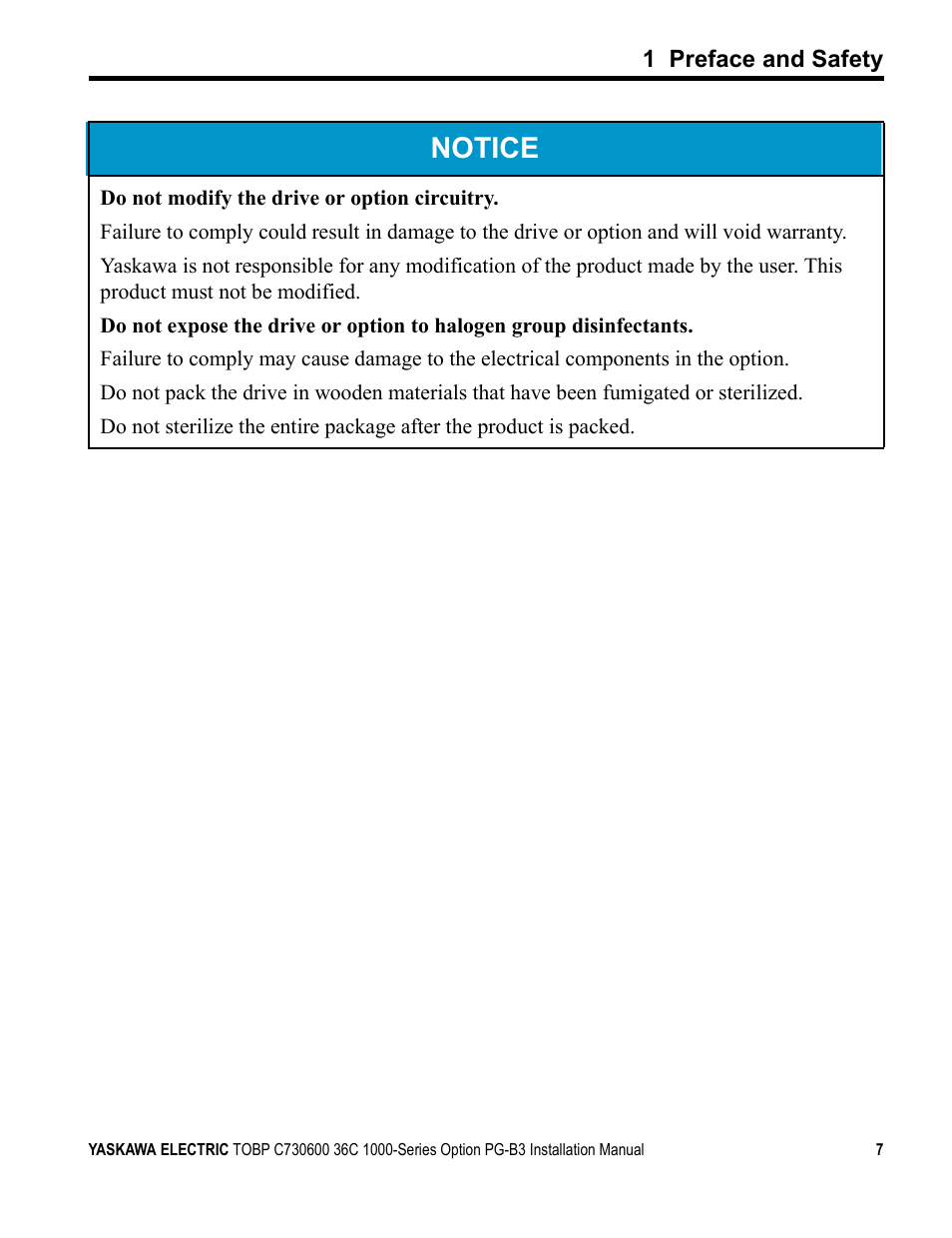 Notice | Yaskawa 1000 Series Drive Option - Open Collector Type PG User Manual | Page 7 / 36