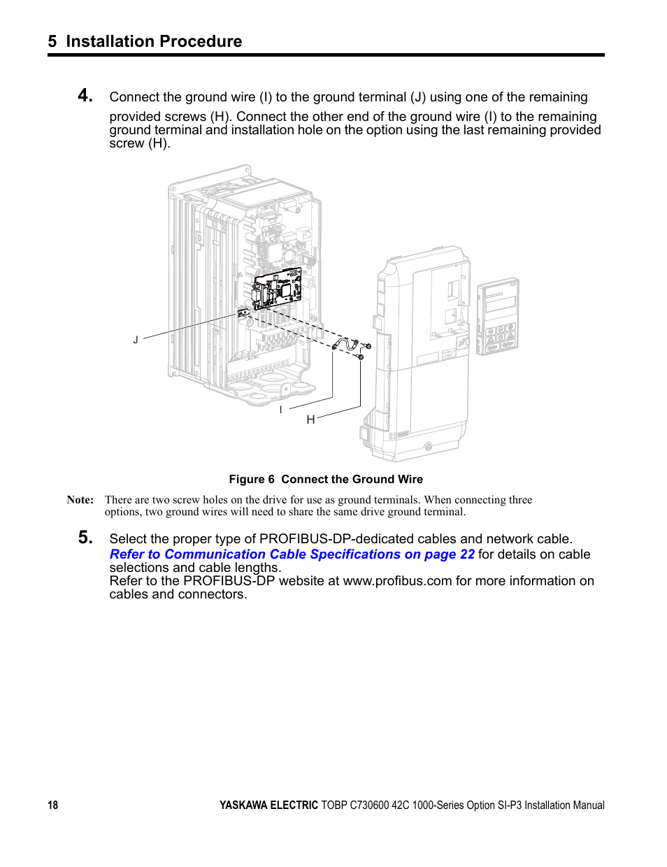 5 installation procedure | Yaskawa 1000 Series Drive Option - Profibus-DP Installation User Manual | Page 18 / 35