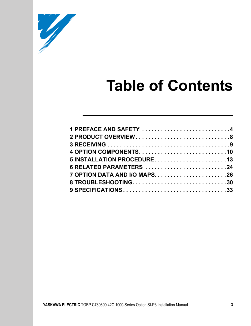Yaskawa 1000 Series Drive Option - Profibus-DP Installation User Manual | Page 3 / 35