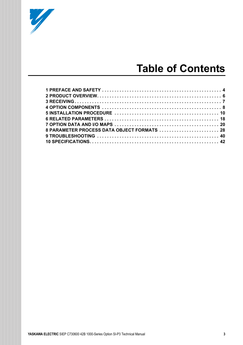Yaskawa 1000 Series Drive Option - Profibus-DP Technical Manual User Manual | Page 3 / 44
