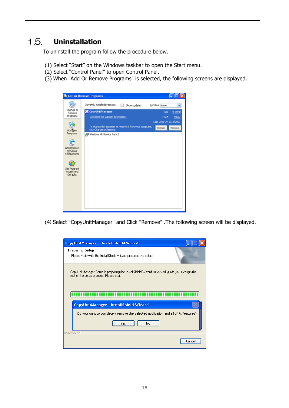 Uninstallation, Installation | Yaskawa 1000 Series JVOP-181 Copy Unit Manager User Manual | Page 16 / 38