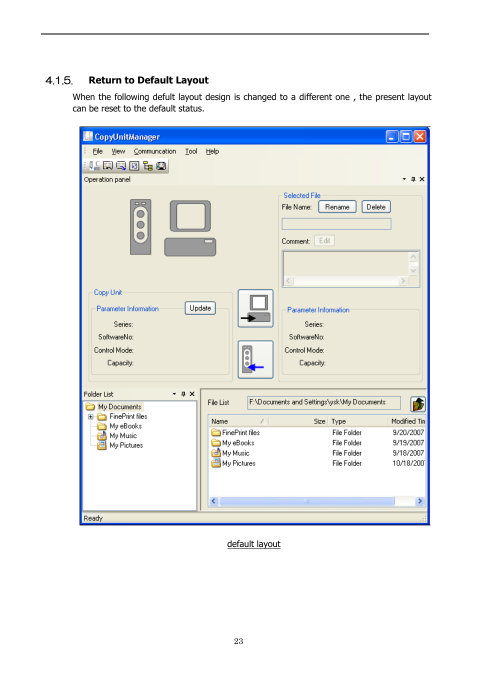 Return to default layout, Status bar | Yaskawa 1000 Series JVOP-181 Copy Unit Manager User Manual | Page 23 / 38