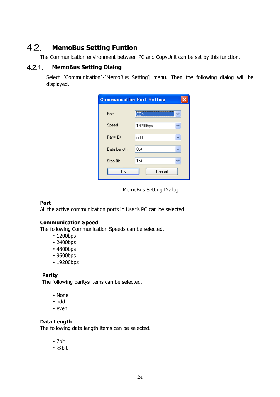 Memobus setting funtion, Memobus setting dialog, Return to default layout | Yaskawa 1000 Series JVOP-181 Copy Unit Manager User Manual | Page 24 / 38