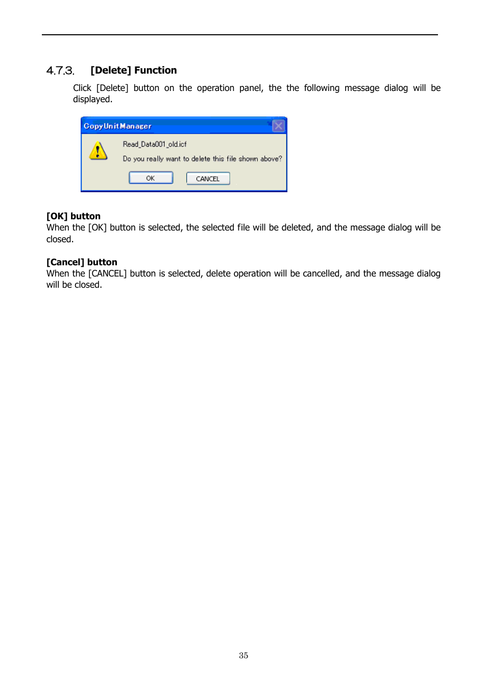 [delete] function, Rename] function | Yaskawa 1000 Series JVOP-181 Copy Unit Manager User Manual | Page 35 / 38