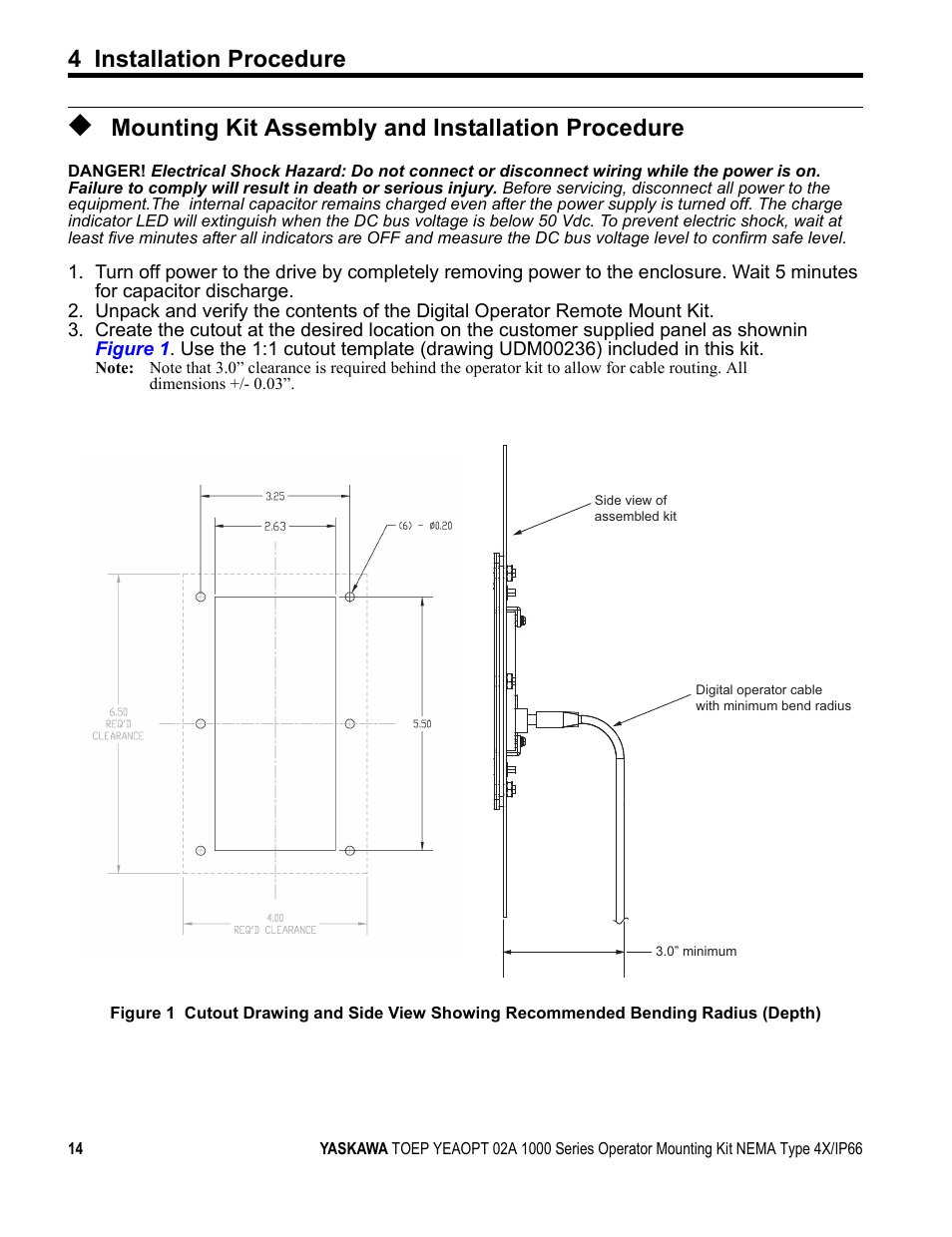 Mounting kit assembly and installation procedure, 4 installation procedure | Yaskawa 1000 Series Operator Mounting Kit NEMA Type 4X User Manual | Page 14 / 20