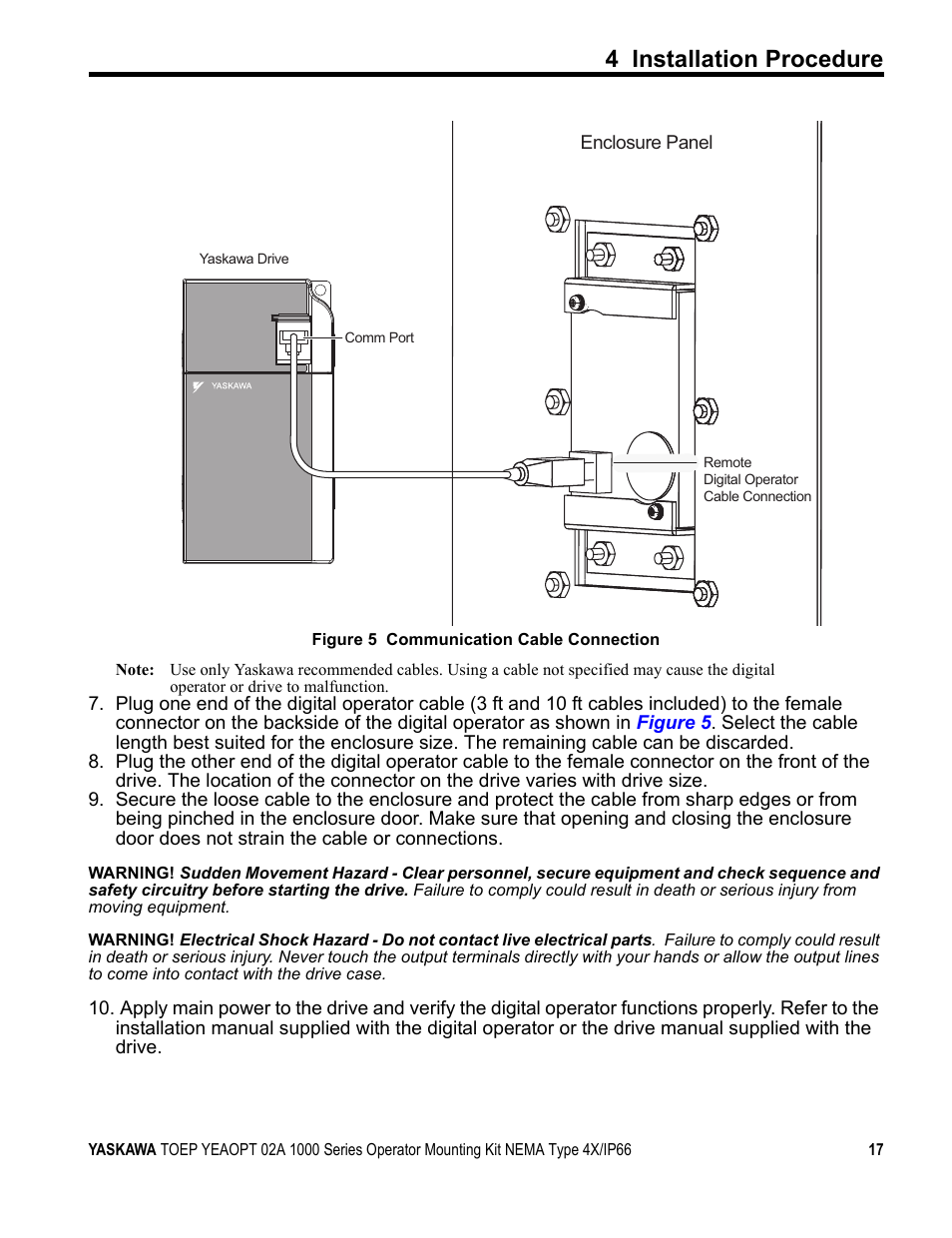 4 installation procedure | Yaskawa 1000 Series Operator Mounting Kit NEMA Type 4X User Manual | Page 17 / 20