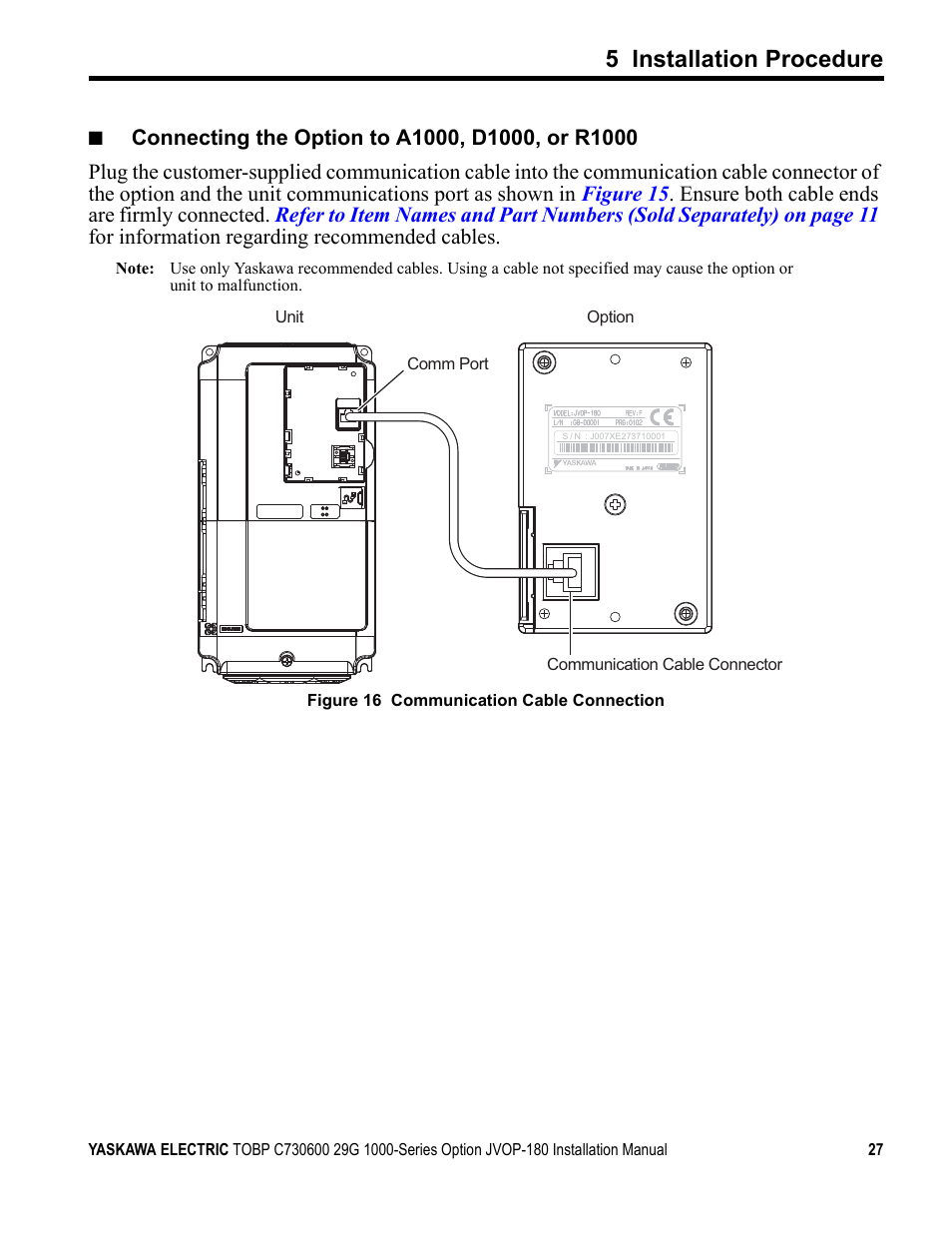 5 installation procedure | Yaskawa JVOP-180 LCD User Manual | Page 27 / 58
